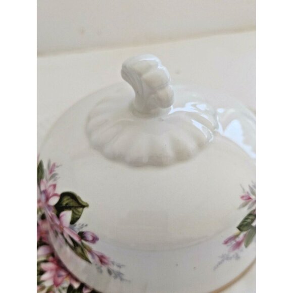 Paragon Bone China Butter Dish Set Canadian Flower Series Mayflower Nova Scotia - Picture 10 of 12